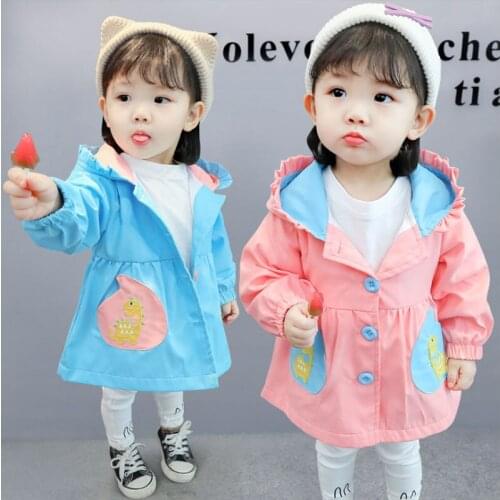 Spring Kids Clothes Girls Trench Jackets Cartoon Windbreaker Children Hooded Embroidered Jacket Baby Kids Coats Clothing