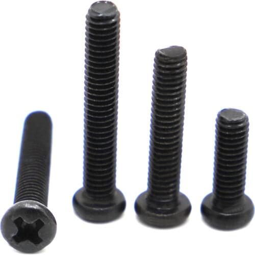 20/50pcs Black Carbon Steel Recessed Round Bolt M1.2 M1.4 M1.6 M1.7 M2 M2.5 M3 M4 Pan Head Cross Phillips Machine Screw GB818