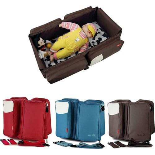 35cm Large Capacity Baby Mummy Bag Outdoor Travel Portable Fodling Baby Bed Bag Baby Nursing Nappy Bag Mobile Phone Straps