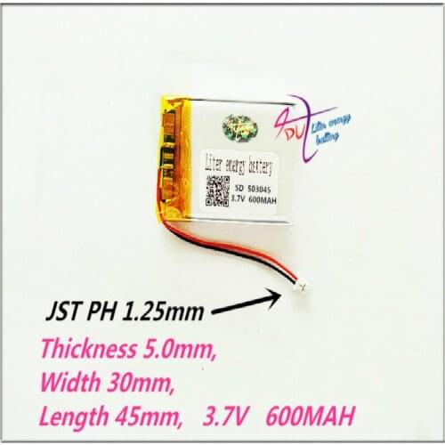 XHR-2P 1.25 503045 3.7V 600mAh Lithium Polymer LiPo Rechargeable ion cells For MP3 MP4 GPS DVD DIY PAD E-book bluetooth headset