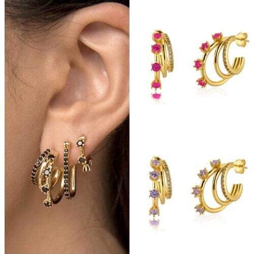 Colorful Zircon Stud Earring 925 Sterling Silver Ear Needle Exquisite Luxurious Popular Fashion Accessories For Women