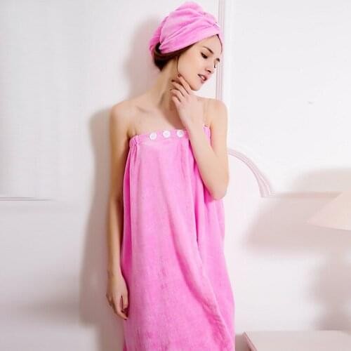 Women summer pure color cotton towel strapless night dress adult bath wrap bathrobe to send shower cap sleepshirts