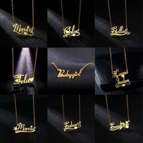 Custom Name Necklaces for Women Personalized Customized Fashion Stainless Steel Heart Letter Necklace Jewelry Nameplate Pendant