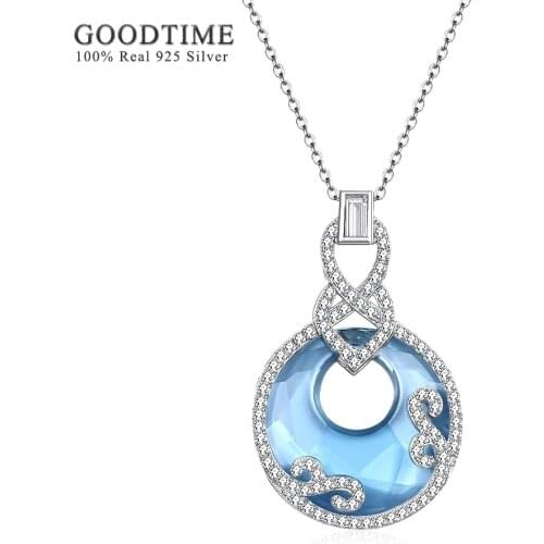 Authentic 925 Sterling Silver Necklaces Women Round Sparkling Austria Crystal Pendants Necklaces For Girls Elegant Jewelry