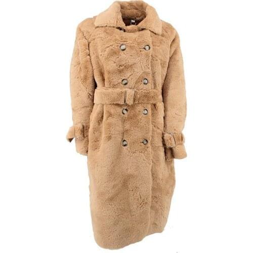 YuerWang Women Coat Winter Faux Fur Coat Double Breasted Fake Fur Jacket Thickened Warm Long Fur Overcoat 2021 new Teddy Coat