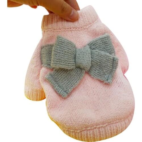 Winter Soft Warm Dog Puppy Thick Bow Knitted Red Sweater Hoodie Clothes Costume Festive Easy To Clean Warm Pajamas Casual Wear