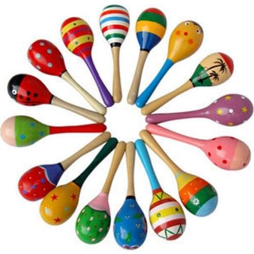 1PC Baby Wooden Ball Toys Baby Rattles Sand Hammer Musical Toy Instrument Sound Maker Baby Attetion Training Toy Random Color