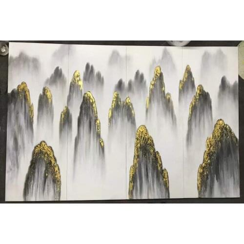 100% Hand Painted 4 pcs Modern Chinese Landscape Oil Painting on Canvas Abstract Canvas Painting Wall art Picture for Home Decor