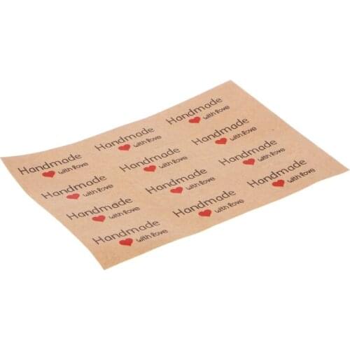 12Pcs 1.5 Inch Square Natural Kraft Handmade with Love Self Adhesive Stickers Q0KE