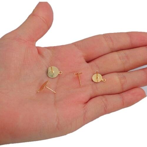 18k Gold Plated 10Pcs Earring Cabochon Base Blank Post Earring Settings DIY Jewelry Making Findings Blank Diameter 6mm 8mm 10mm