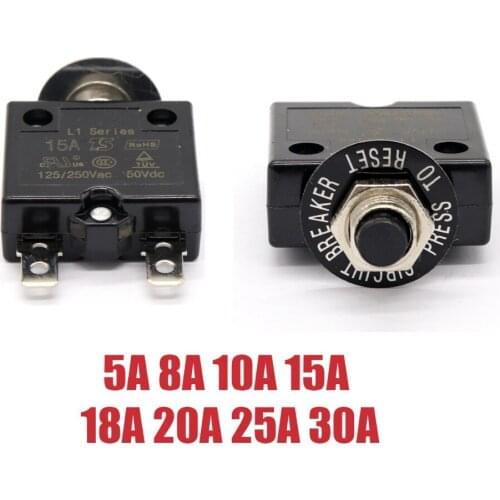 5A-30A DC 50V Push-Button Circuit Breakers T3 Manual Reset Thermal Circuit Breaker Overload Protect