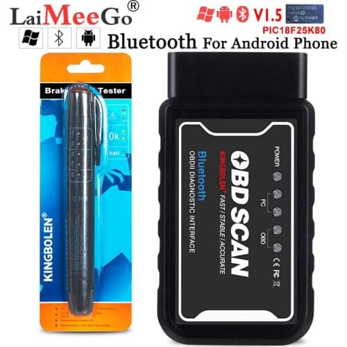 2019 Original V1.5 elm327 Bluetooth Adapter Pic18f25k80 EML327 OBD2 1.5 for Android Phone with Brake Fluid Liquid Tester Pen