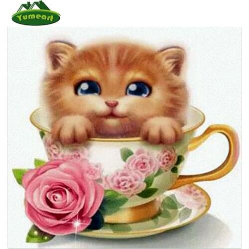 Diamond Mosaic Kits Full Drill Embroidery Cup Cat Pink Rose Flower Cross Stitch Plastic Crafts Crystal Diamond Painting Sets