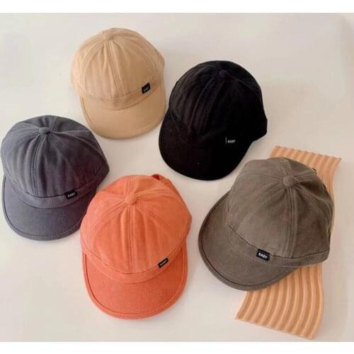 2021 Children short brim duck tongue hat black label baby cotton baseball hat solid color hip-hop kids 48-50cm