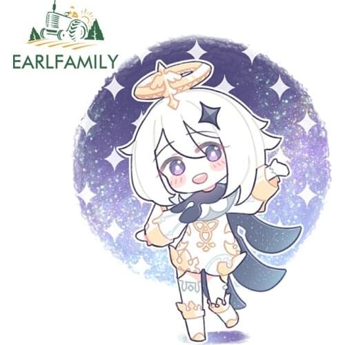 EARLFAMILY 13cm x 10.8cm For Genshin Impact Chibi Car Bumper Stickers Windows Decal Car Accessories Waterproof Decoration