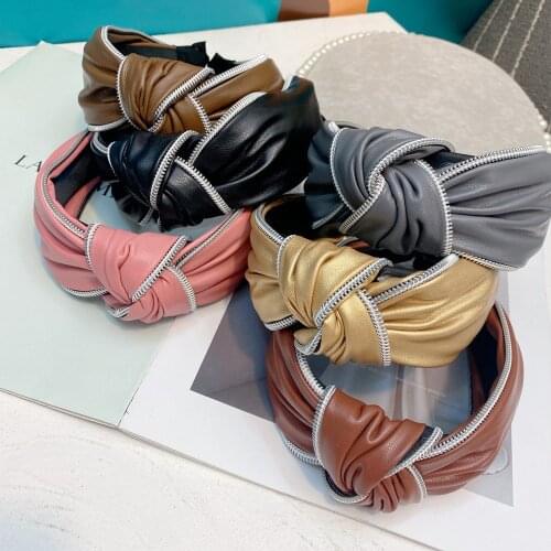 Classic PU Knotted Hairbands For Women 2021 New Arrival Side Metal Chain Wedding Party Hair Accessories Festival Headbands Gifts