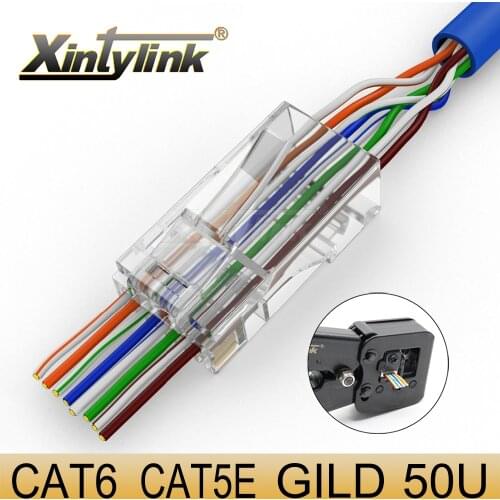 Xintylink EZ rj45 connector cat6 50U/6U ethernet cable plug cat5e utp 8P8C RG cat 6 network conector lan jack cat5 20/50/100pcs