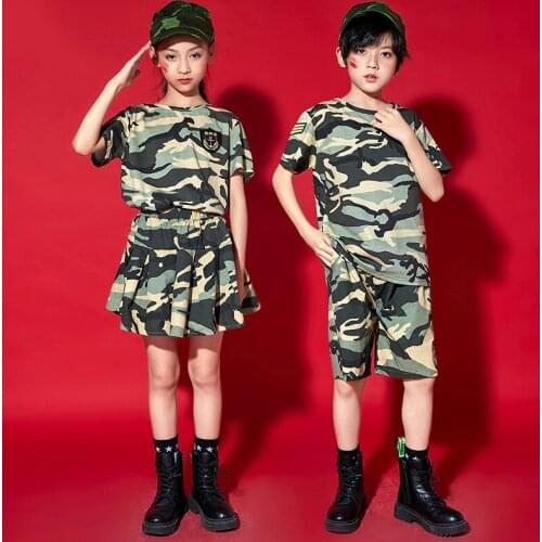 Summer Kids Camouflage Suit Hip Hop Costumes Girls Boys Street Dancing Performance Clothing Cheerleading Dance Clothes BL6843