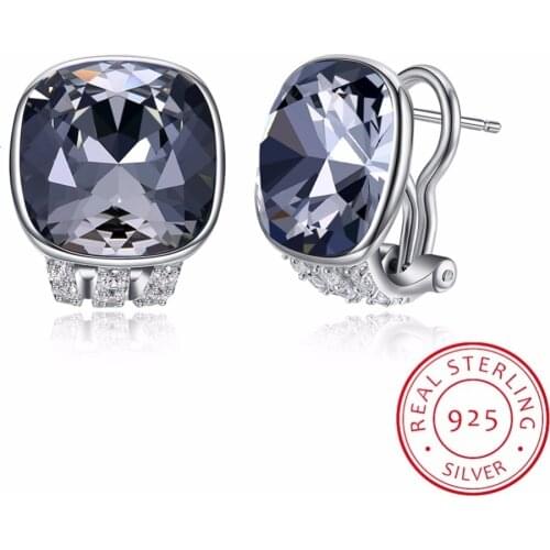 LEKANI Crystals From Swarovski New Square Shaped Stud Earrings S925 Silver Piercing Vintage Fine Jewelry For Women Girls Gifts