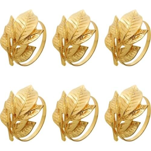Gold Color Metal Circ Napkin Buckle Leaf Napkin Rings For Wedding Party Napkin Holder Holiday Table Decoration Gift
