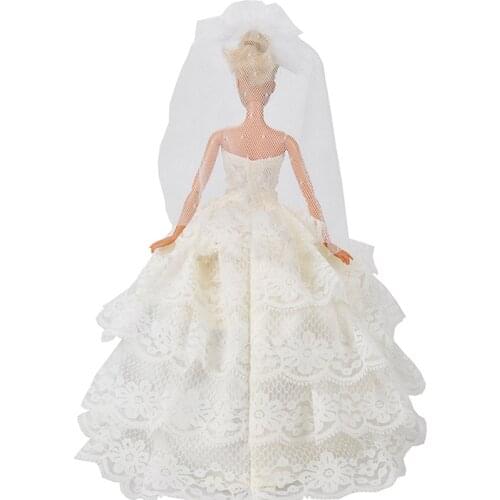 Multi-layer Lace Wedding Dress And Veil For Girl Dolls White Wedding Dress Doll Clothes Dolls Accessories Kids Birthday Gift