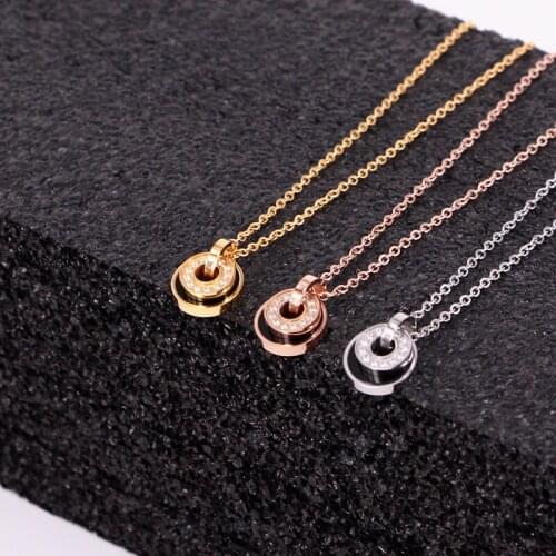 Fashion Woman Jewelry Double Round Black Micro Inlaid Crystal And Shell Pendant Necklace For Women Clavicle Necklace Wholesale