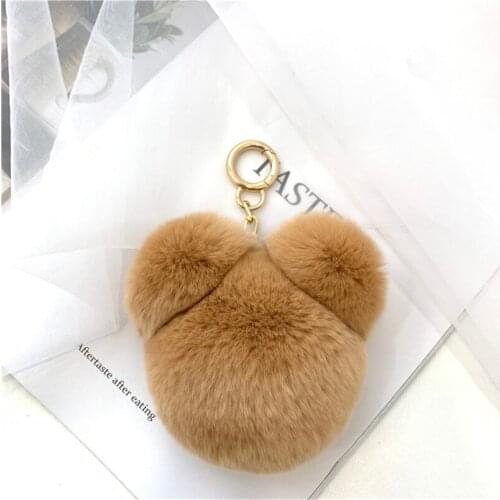 Cartoon Mice Mouse Soft Real Rex Rabbit Fur Pompom Keychain Fluffy Pendant Key Chain For Women Bag Charms Girls