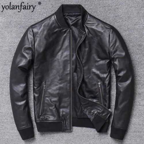 2020 Genuine Leather Jacket Men Cowhide Bomber Jacket Casual Spring Autumn Cow Leather Coat Chaqueta Cuero Hombre X-351NP KJ4308