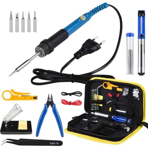 JCD 60W 220V Soldering Iron Kit 909 Temperature Adjustable Welding Rework Station Tin Soldering Iron Tips Wire Cutter Accessorie
