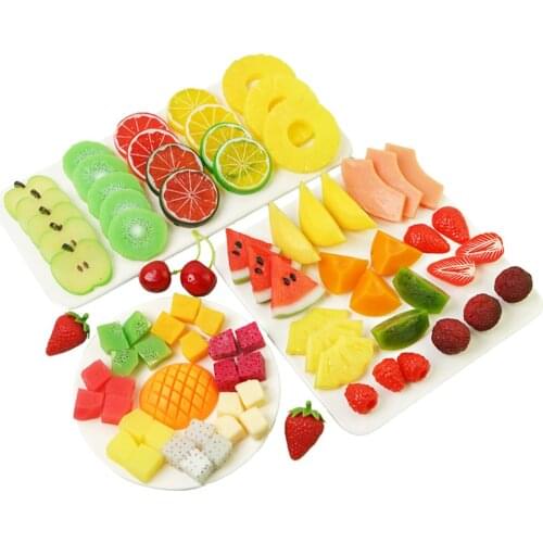 New Mini Artificial Fruit Simulation Apple Lemon Slices Resin Fake Fruits Model For Festival Party Home Decorations Photo Props