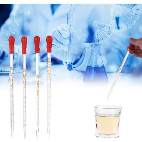 1PC Red Rubber Head Transparent Glass Dropper With Scale Line Graduated Pipettes Liquid Transfer Test Tubes Lab Scale Supplies