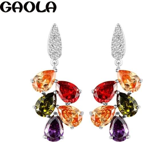 GAOLA Mona Lisa Trendy Exquisite Silver Color Inlay Cubic Zirconia Colorful Crystal Drop Earring Engagement Gift GLE0298