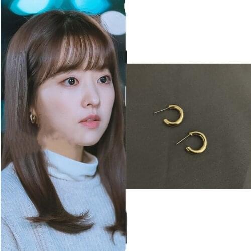 Simple gold color circle My Roommate Is A Gumiho Lee Hye-ri Korean for women gilrs Drama Stylish Creative Earrings