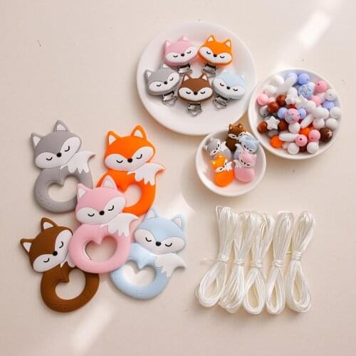 Silicone Baby Teether pacifier chain clip Cartoon Fox Animals Chews Nurse Gift Toys Pendants Teething Necklace Baby Teethers set