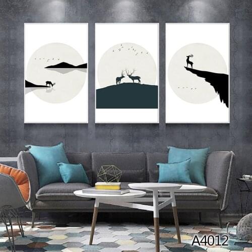 Modern Oil Painting Print on Canvas 3pcs Modular White and Black Cartoon Animal Canvas Printing Wall Art Picture for Home Decor