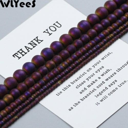 WLYeeS Polish Purple Matte Plating Hematite Bead 4 6 8 10mm Natural Stone Loose Bead for Jewelry Bracelet Making DIY Accessories
