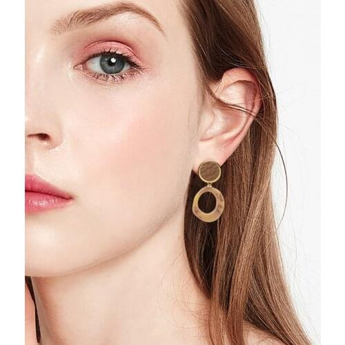 X&P 2021New Fashion Round Hollow Dangle Drop Korean Earrings For Women Geometric brown Earring Wedding Gifts For Girls Friends