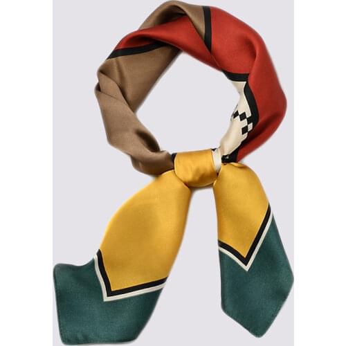 Summer New Unique Bandana Bright Geometric Square Headwear Classic Print Small Silk Scarf 70cm