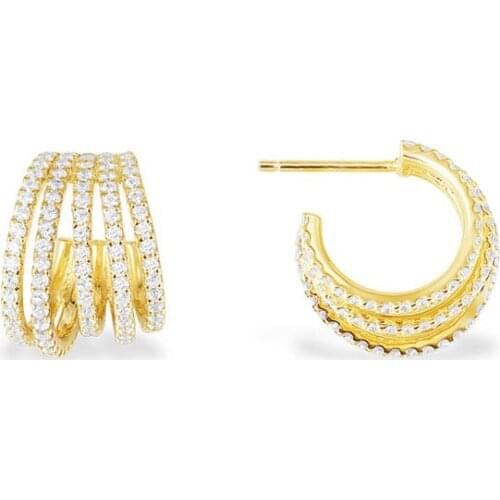 SLJELY Fashion Real 925 Sterling Silver Yellow Gold Color Multi Hoop Circles Stud Earrings Micro Zirconia Women Brand Jewelry