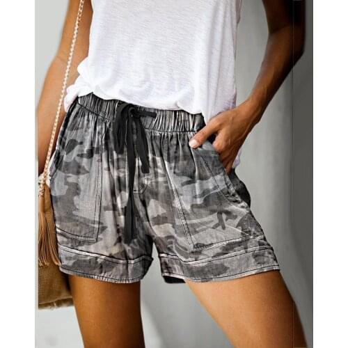 Women Casual Camouflage Leopard Shorts Drawstring Pockets Minipants Hot Pants Shorts Casual Lady