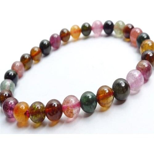 6mm Genuine Natural Coloful Tourmaline Crystal Round Beads Bracelet For Women Femme Charm Stretch Bracelet