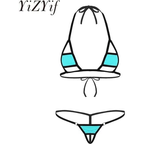 Women Sexy Lingerie Set micro bikini 2020 mujer Halter Neck Self-tie Mini Micro Bikini Bra Top with G-String Thong Underwear