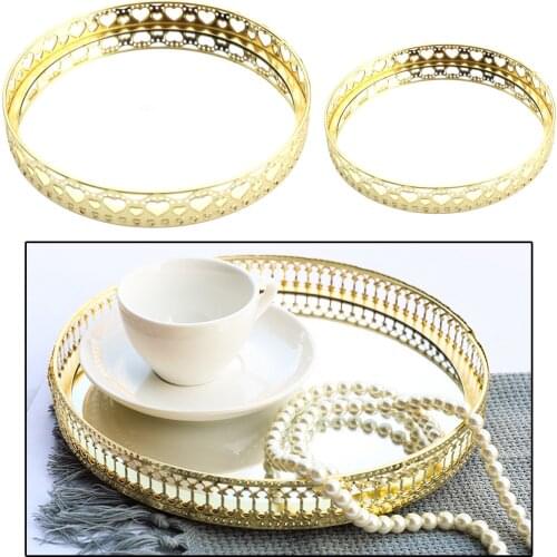 Gold Round Mirror Tray Decorative Mirrored Serving Tray For Candle Cake Jewelry, Cosmetic Makeup Jewelry Storage Organizer