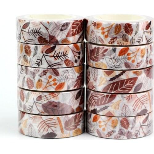 10pcs/lot Decorative Brown Leaves Washi Tapes Paper DIY Scrapbooking Planner Adhesive Masking Tapes Kawaii Stationery