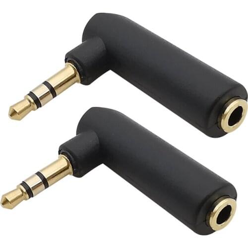 2Pcs Gold-plated Right Angle 3.5mm Jack Female to 3.5mm 3 Pole Male Plug Stereo Audio Adapter Connector Extension Converter