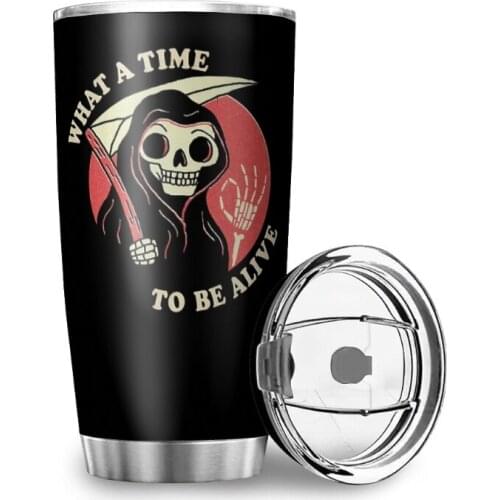 600ML Stainless Steel Water Bottle With Skull Print Pattern Tea Cup Coffee Cup Thermal Mug Portable Travel Custom Cup with Water