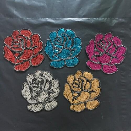 4 PCS Sequins Rose Floral Patches for Clothes DIY Iron on Patchwork Sequined Embroidery Flower Applique Patch for Clothes Shoes