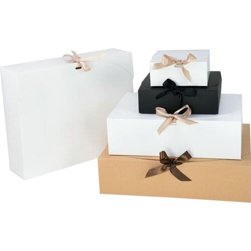 White/Black/Kraft Paper Box with Ribbon Gift Candy Packaging Wedding Birthday Cookie Shirt Package Boxes Event & Party Supplies