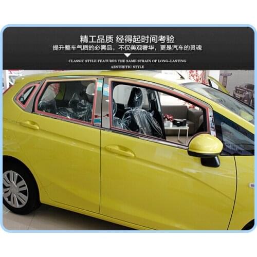 Free shipping! Higher star stainless steel 18pcs whole windows trim, windows bright wisp for Honda Fit,Jazz 2014