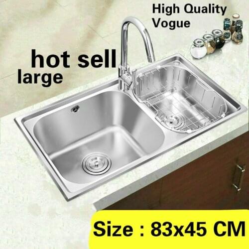 Free shipping Apartment luxury wash vegetables high volume large kitchen double groove sink 304 stainless steel vogue 83x45 CM